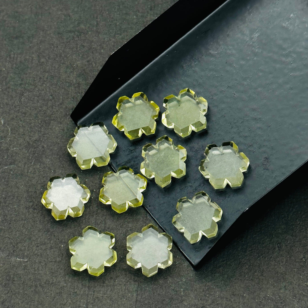 Beautiful Lemon Quartz Flower Shape Beads, 11 MM Lemon Quartz Carved Gemstone, Hexagon Shape Hand Carved Beads, Jewelry & Craft Making Charm
