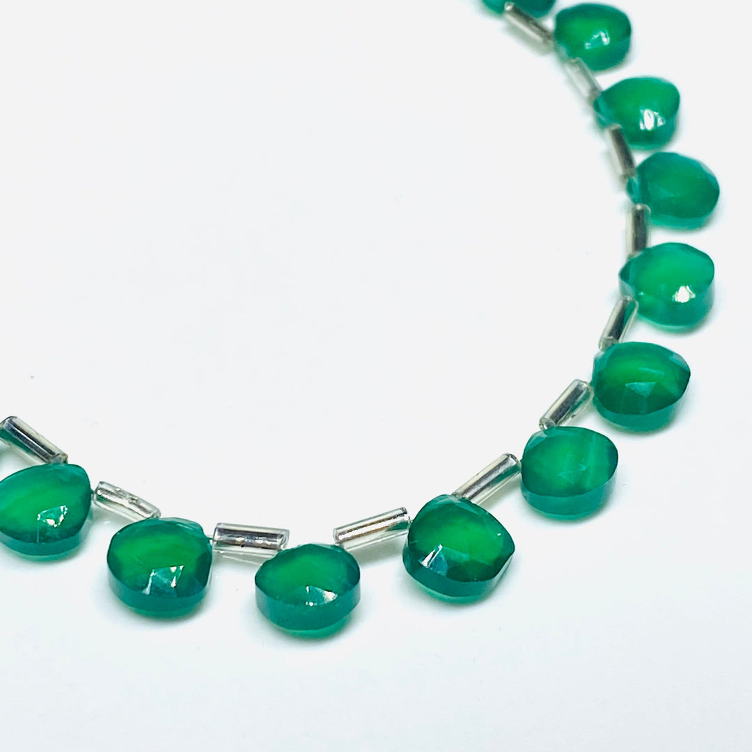 Natural Green Onyx Heart Shape Faceted Beads, Green Onyx Briolettes Beads For Jewelry, 7 mm Heart Shape Beads For Earrings Making, 8" Strand