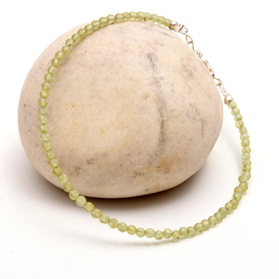 Natural Peridot Beaded Bracelet, Green Peridot Faceted Round Beads Bracelet, Gift for Her, 2 MM Beads Bracelet, 925 Silver Bracelet for Her