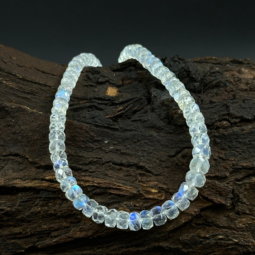 High Quality Rainbow Moonstone Beaded Necklace, Flashy Faceted Rondelle Beads Necklace, 4-6 MM Blue Fire Rainbow Gemstone Silver Necklace