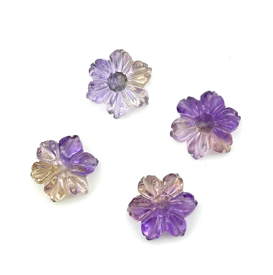 High Quality Ametrine Hand Carved Flower Shape Gemstone, AAA Natural Ametrine Flower Carving, Double Color Ametrine Flower Charm, 12 MM