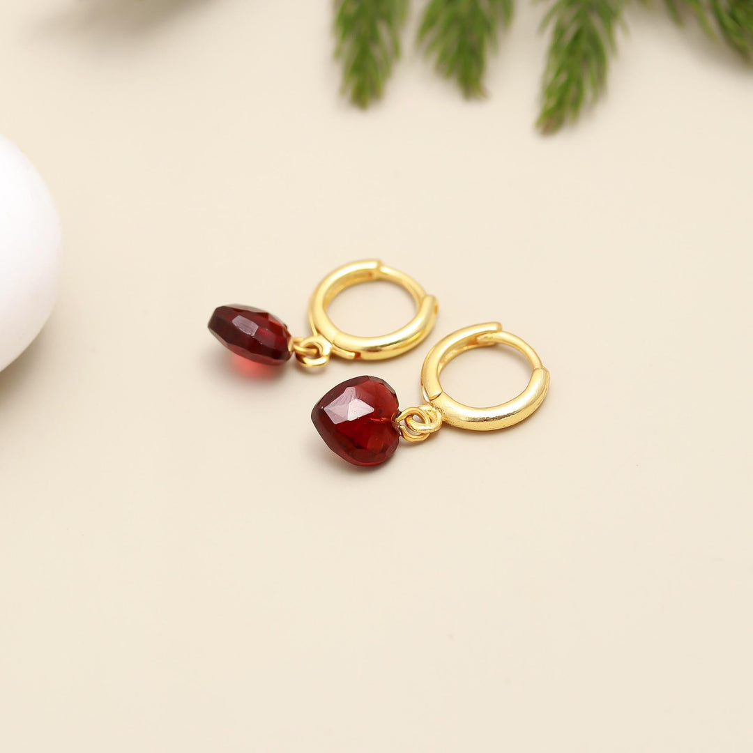 AAA Garnet Earrings, Natural Granet Faceted Heart Shape Earrings, Fancy Girls Jewelry, January Birthstone Gift, 8 MM Heart Jewelry for Her