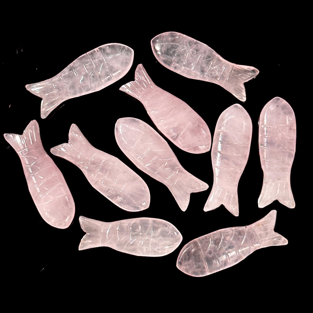 Natural Rose Quartz Handmade Fish Carving Beads, Pink Rose Quartz Healing Fish Shape Gemstones, 10X30 MM, Fish Charms For Jewelry Making