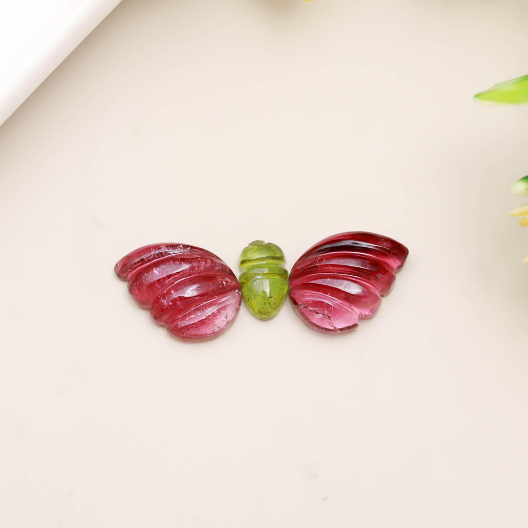 Pink Tourmaline Butterfly Stone: Carved Gemstone Healing Crystals (13-8 MM, 3 Stones)