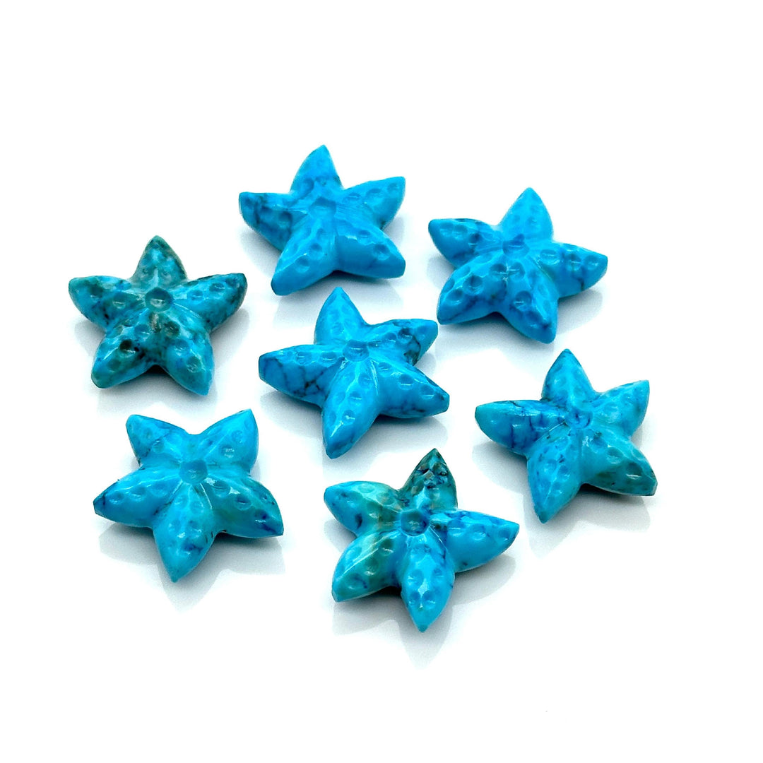 AAA Turquoise Hand Carved Star Fish Shape Beads, Blue Turquoise Star Fish Shape Gemstones, Star Fish Carvings, Rare Findings, 20 MM