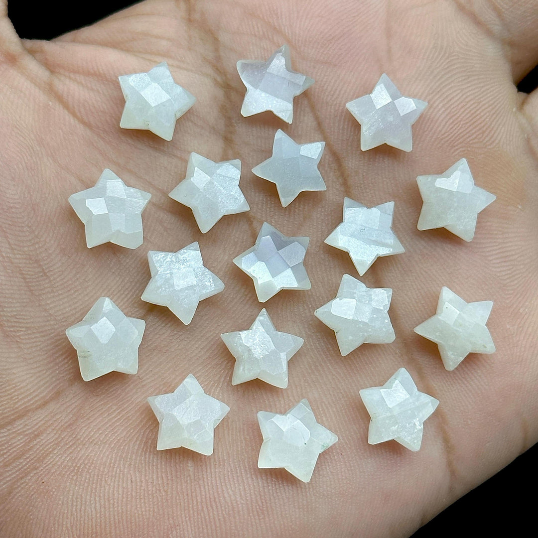 Faceted Moonstone Star Beads: Handmade Gemstone Charms (10mm)
