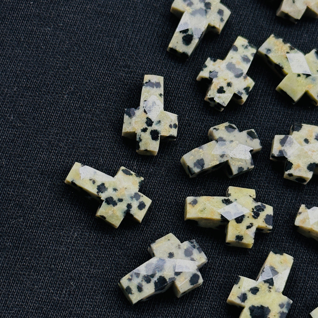 Dalmation Jasper Cross Shape Beads ~ Dalmation Jasper Carvigs Gemstone Beads ~ Faceted Cross Beads ~ 15 MM Cross Charm Beads ~ Holy Cross