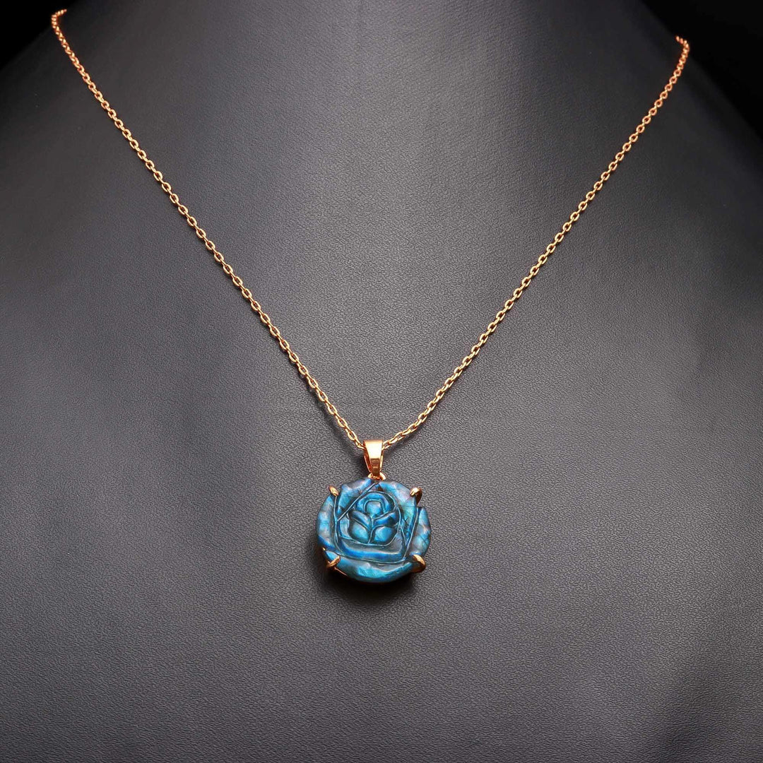 Carved Labradorite Flower Pendant, 19 mm Flower, Handmade Rose Flower Pendant, Healing Energy Gemstone Necklace For Her, Bridesmaid Gifts