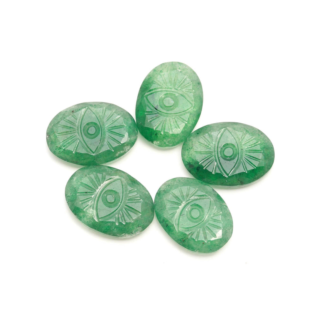 Strawberry Quartz Evil Eye Shape Carving, Green Crystal Evil Eye Hand Carved Gemstone Beads for Jewelry Making, 25 MM Carved Evil Stone