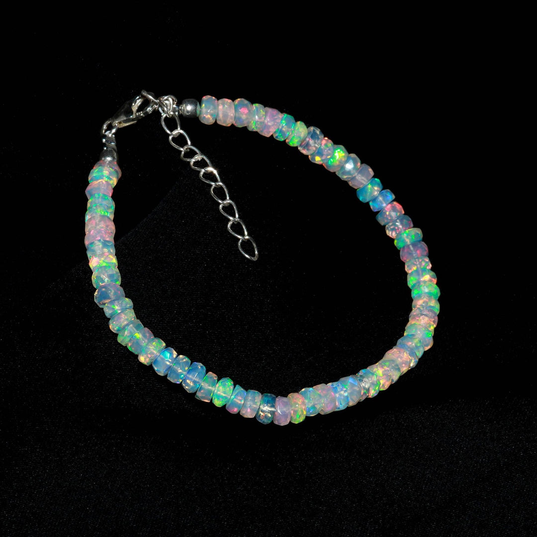 White Ethiopian Opal Beaded Bracelet, Flashy Faceted Rondelle Beads Bracelet, 4-4.5 MM Welo Opal Beads Bracelet For Women, Ethiopian Jewelry