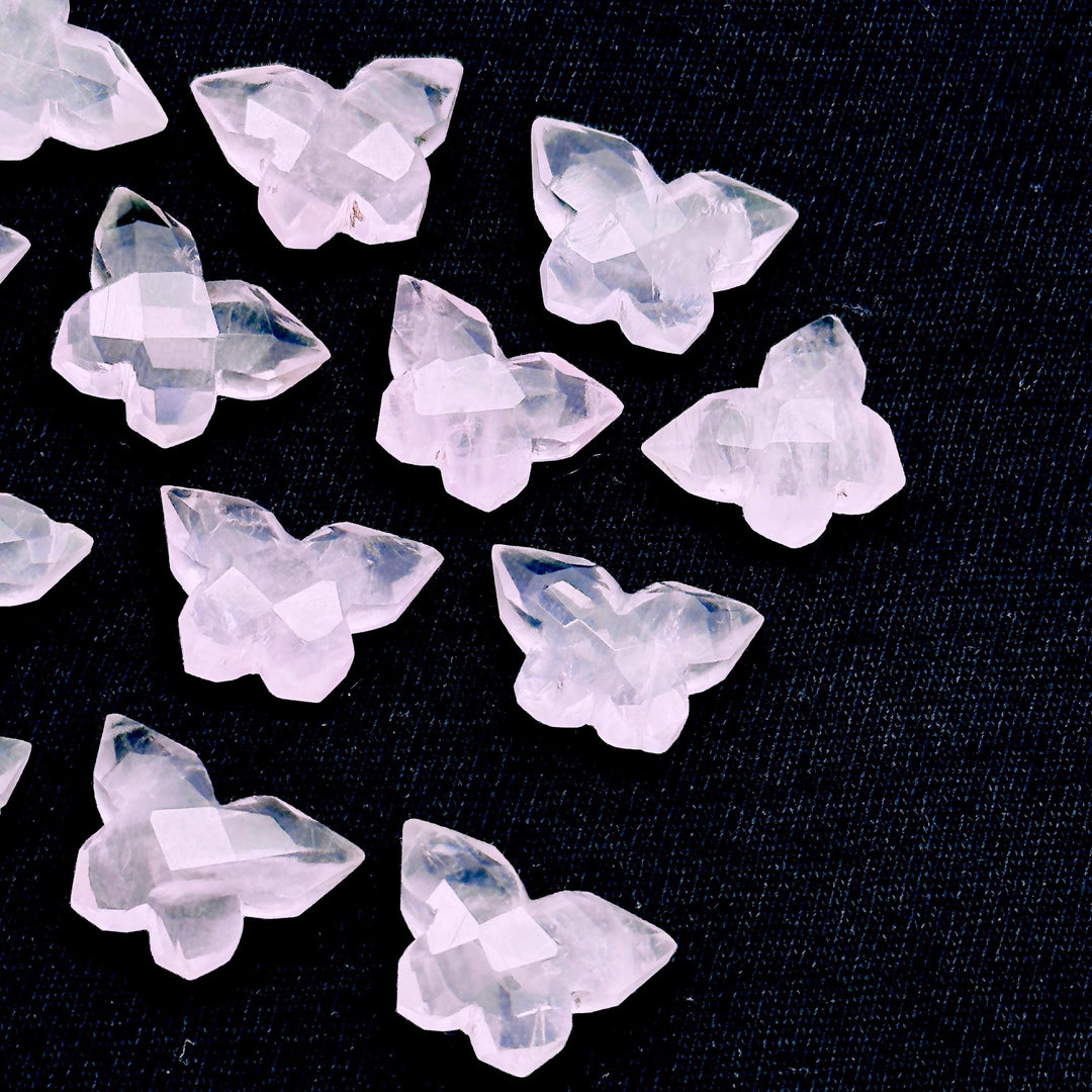 Natural Rose Quartz Butterfly Shape Beads, Faceted Butterfly Gemstone, Rose Quartz Animal Carving Beads For Jewelry, Charms Beads 14x10 MM