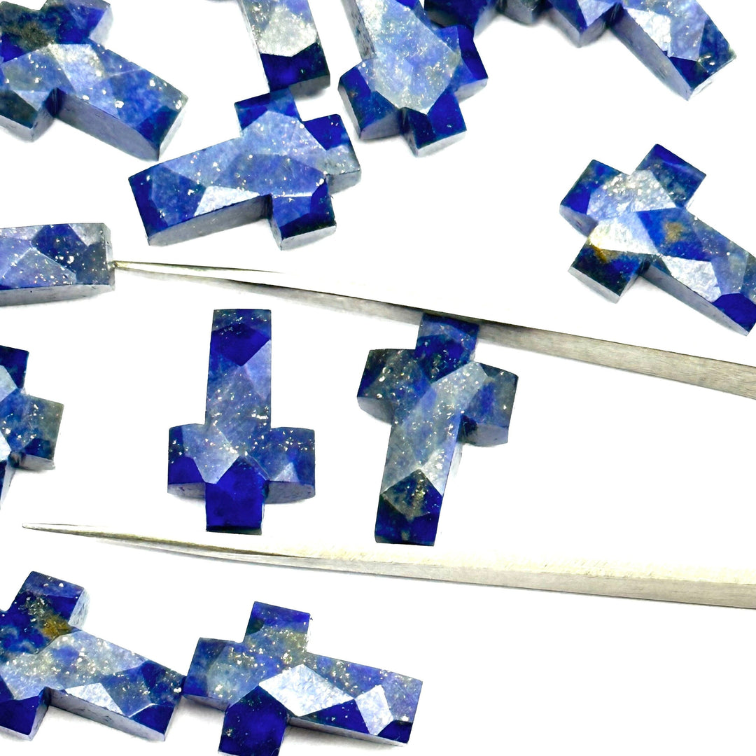 Lapis Lazuli Cross Shape Gemstone Beads, Faceted Cross Carving Beads, Healing Gemstone Beads, Holy Cross Loose Beads, Power Beads 15X10 MM