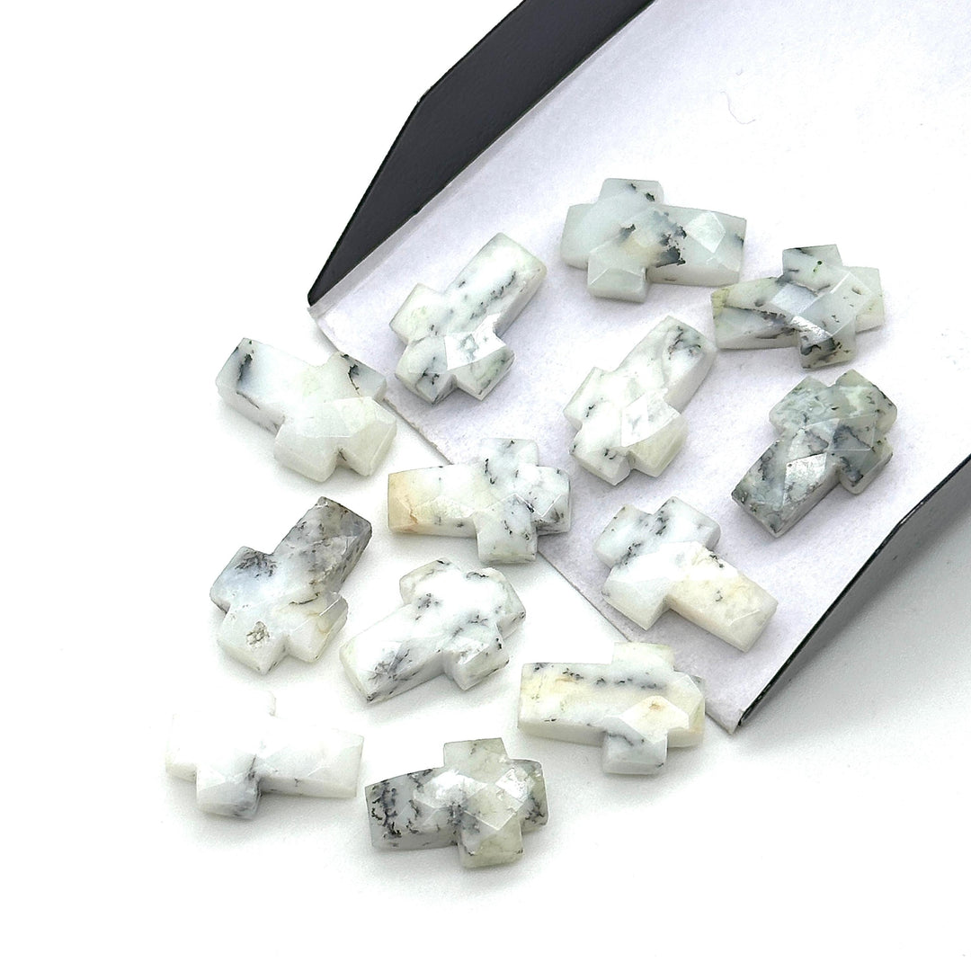 AAA Dendrite Opal Cross Shape Briolettes, Natural Dendrite Opal Gemstone Beads, Holy Cross Charm for Jewelry, 15 MM, Lord Spiritual Beads