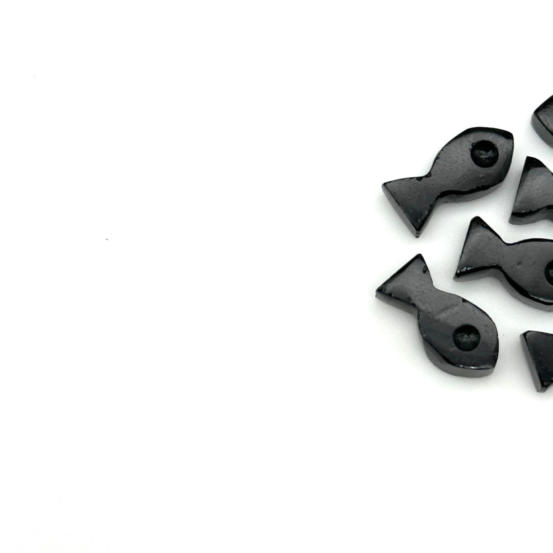 Natural Black Onyx Fish Charm Beads, Fancy Fish Shape Carved Gemstone, 7X14 MM Loose Gemstone Fishes For Jewelry, Healing Protection Beads