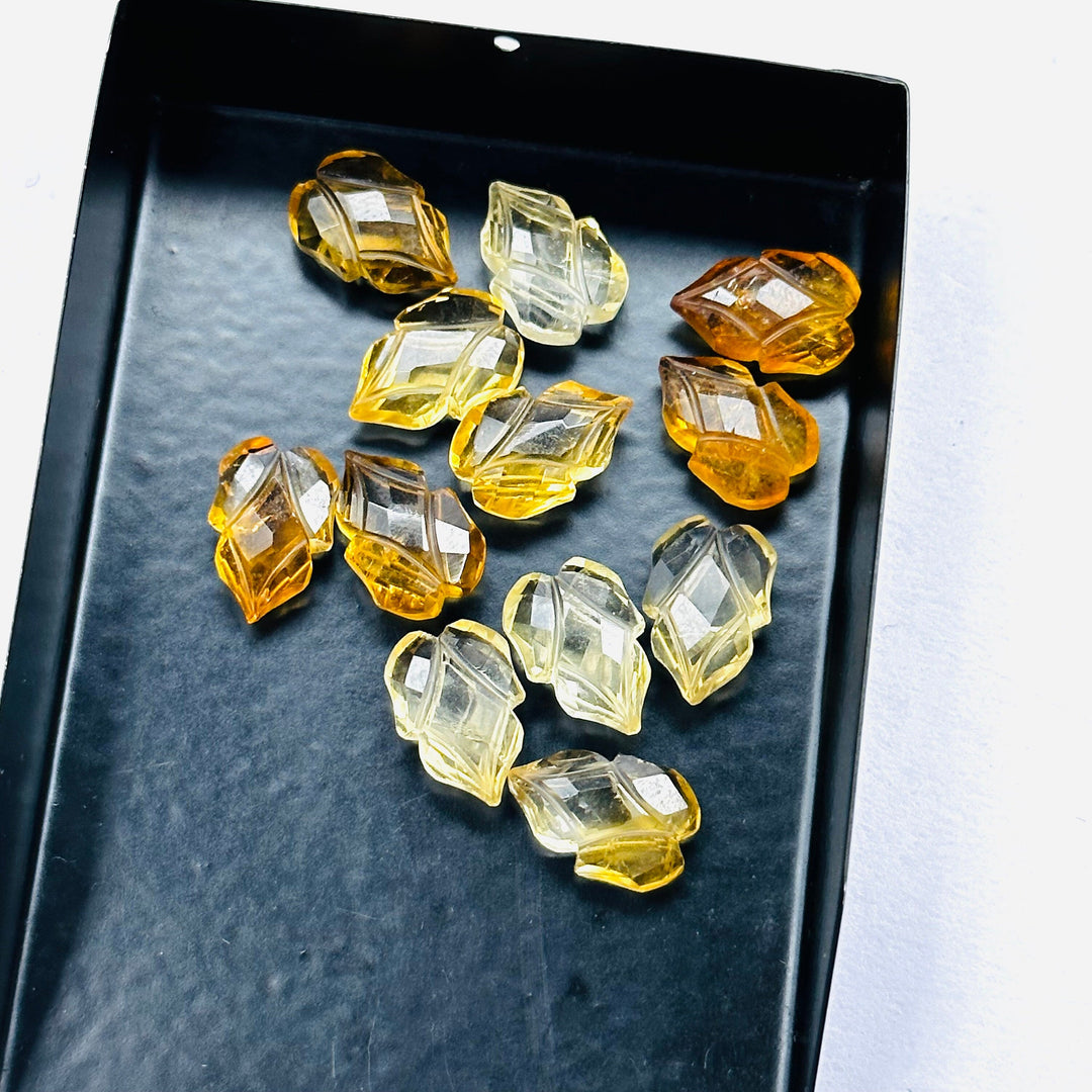 Natural Citrine Leaves Shape Carving Gemstone Beads, 9X13 MM Leaves Shape Loose Briolette's, Summer Leafs Beads, Wholesale Carving Beads