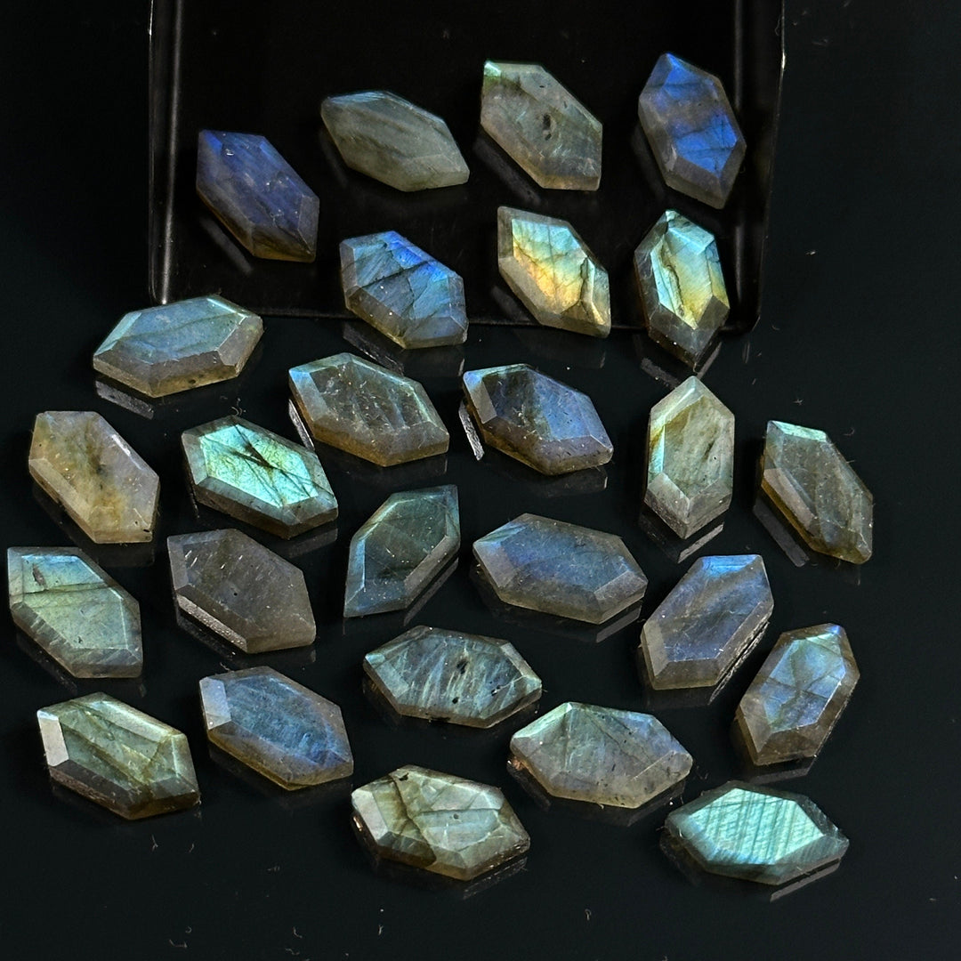 Blue Flashy Hexagon Beads, Natural Labradorite Fancy Shape Charms For Jewelry, 7X14 Geometrical Shape Gemstone Bead, Blue Fire Carving Beads