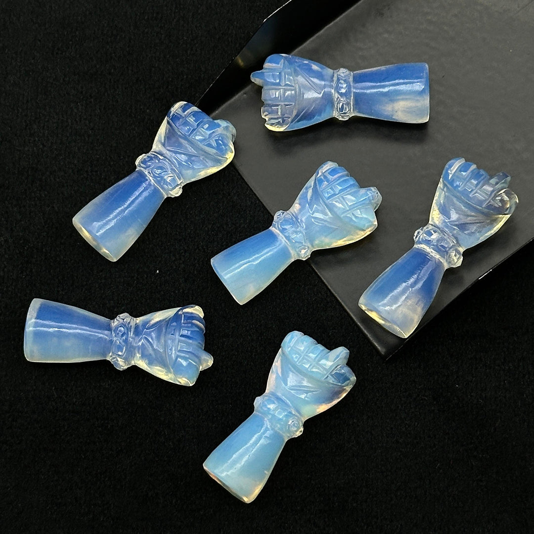 Amazing Opalite Hand Shape Carving, Flashy Opalite Punch Shape Stone, 27 MM Loose Hand Fist Charm For Jewelry Making, Hamsa Charms