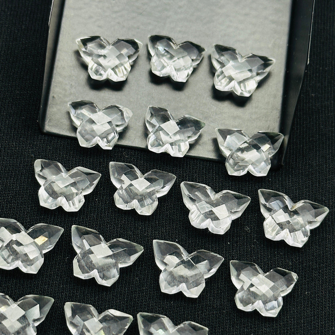 Natural Crystal Quartz Butterfly Shape Gemstone Beads, Handmade Faceted Butterfly Shape Carving Beads, Crystal Briolettes Beads 14x10 MM