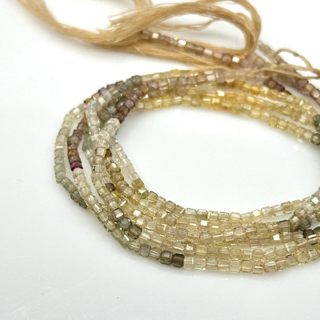 Multi Zircon Box Beads: 3mm Cube Gemstone Strand, 13 Inch