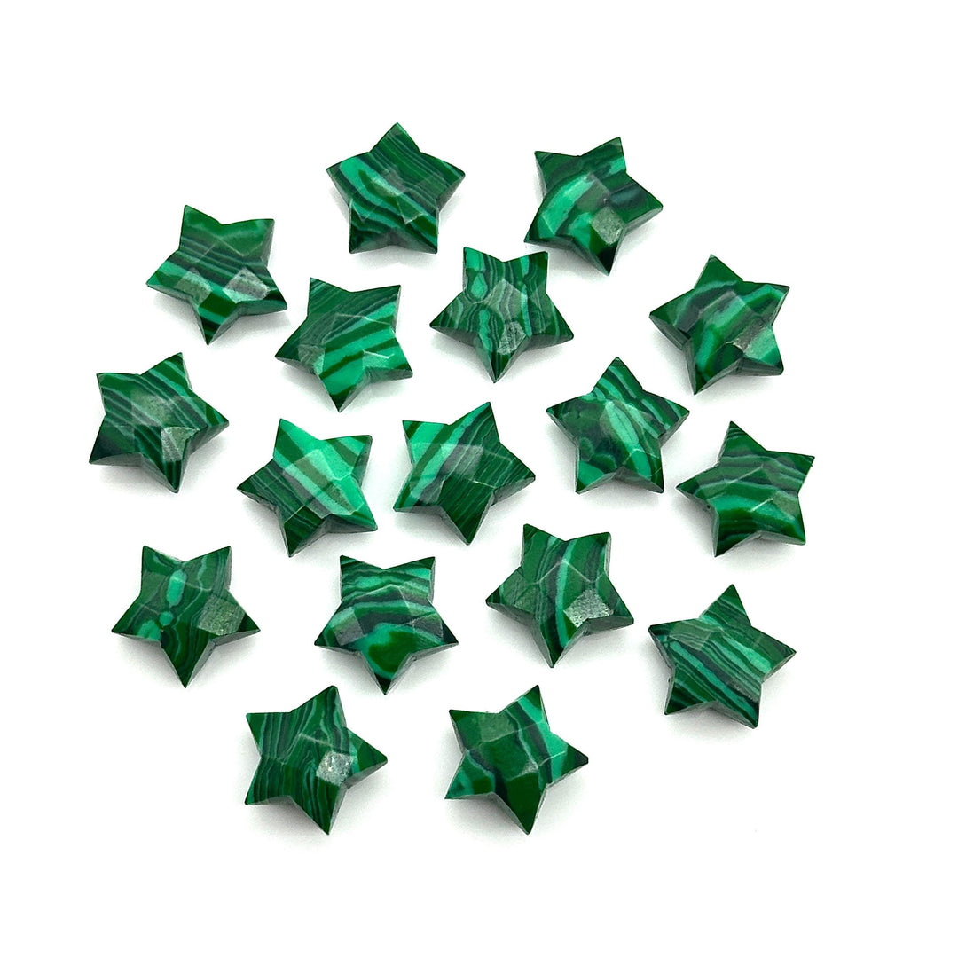 Hand Carved Malachite Star Beads: Faceted 10mm Briolettes