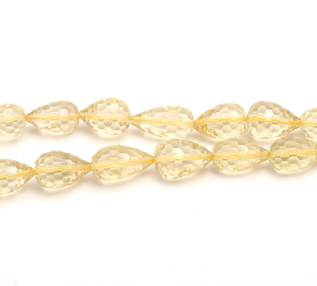 Natural Lemon Quartz Drop Shape Briolettes Beads, Faceted Drop Beads, Football Cutting Teardrop Beads for Jewelry Making, 11-13 MM