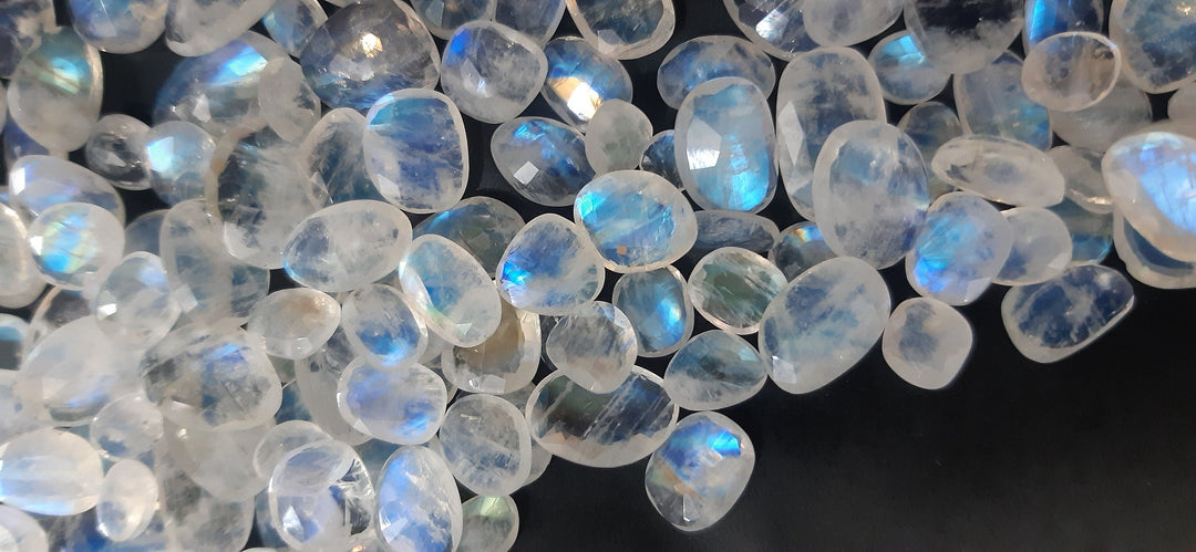 100% natural fine quality rainbow moonstone freeform rose cut cabochons, blue flash cabs, rainbow moonstone rose cut cabs, 9x11 12x14mm