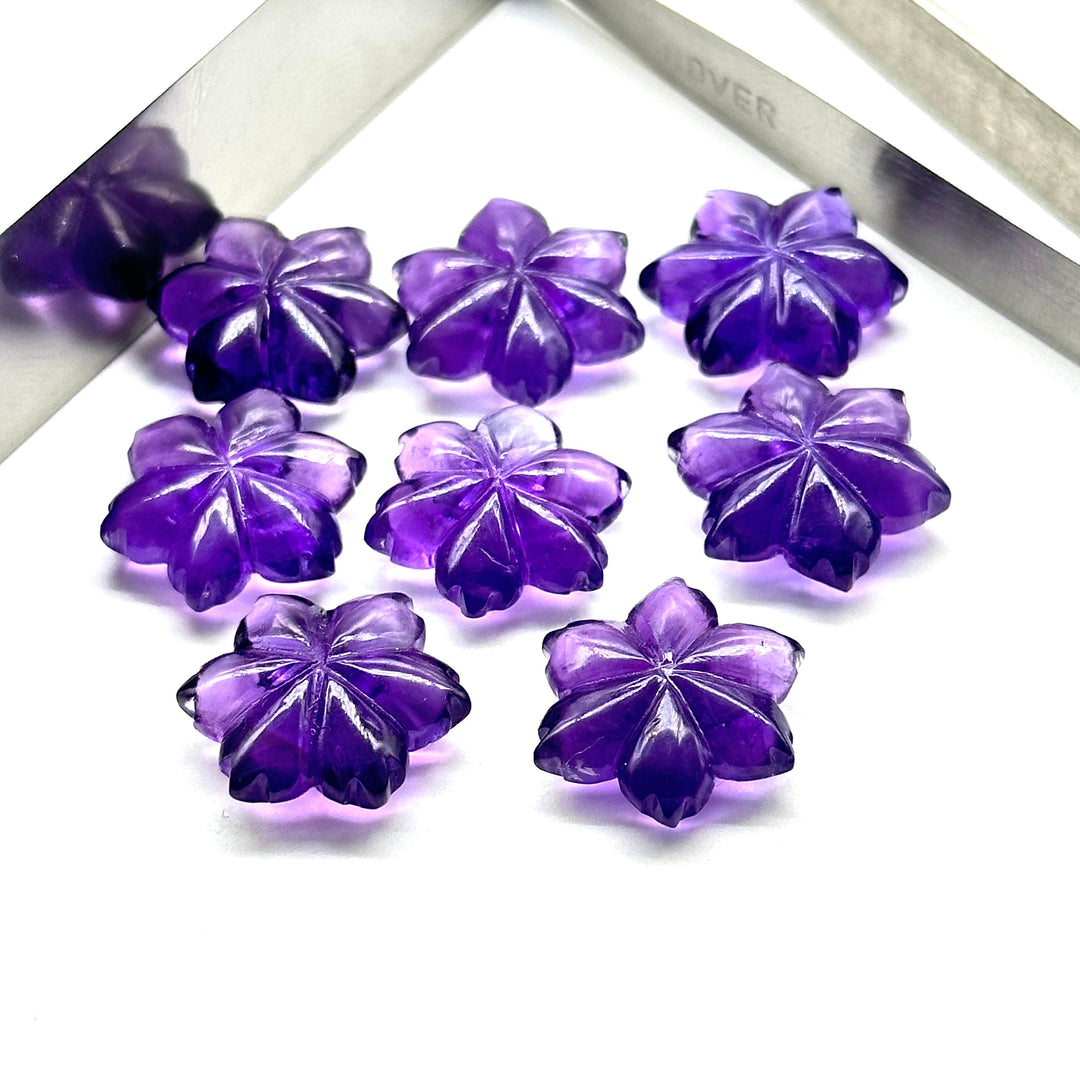 Natural Amethyst Flower Shape Carved Gemstone, Flower Shape Carving Loose Gemstone Beads, Fancy Shape Hand Carved Beads for Jewlery 15 MM