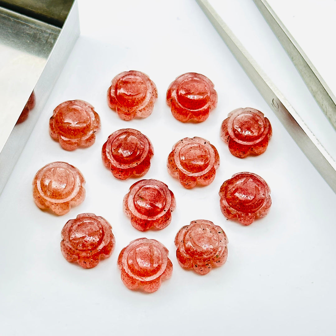 2,3,4,5 pcs 100% Natural pink strawberry Carved Gemstone, Loose Gemstone, sunflower Shape Gemstone Jewlery, Carved Gemstone 12 mm