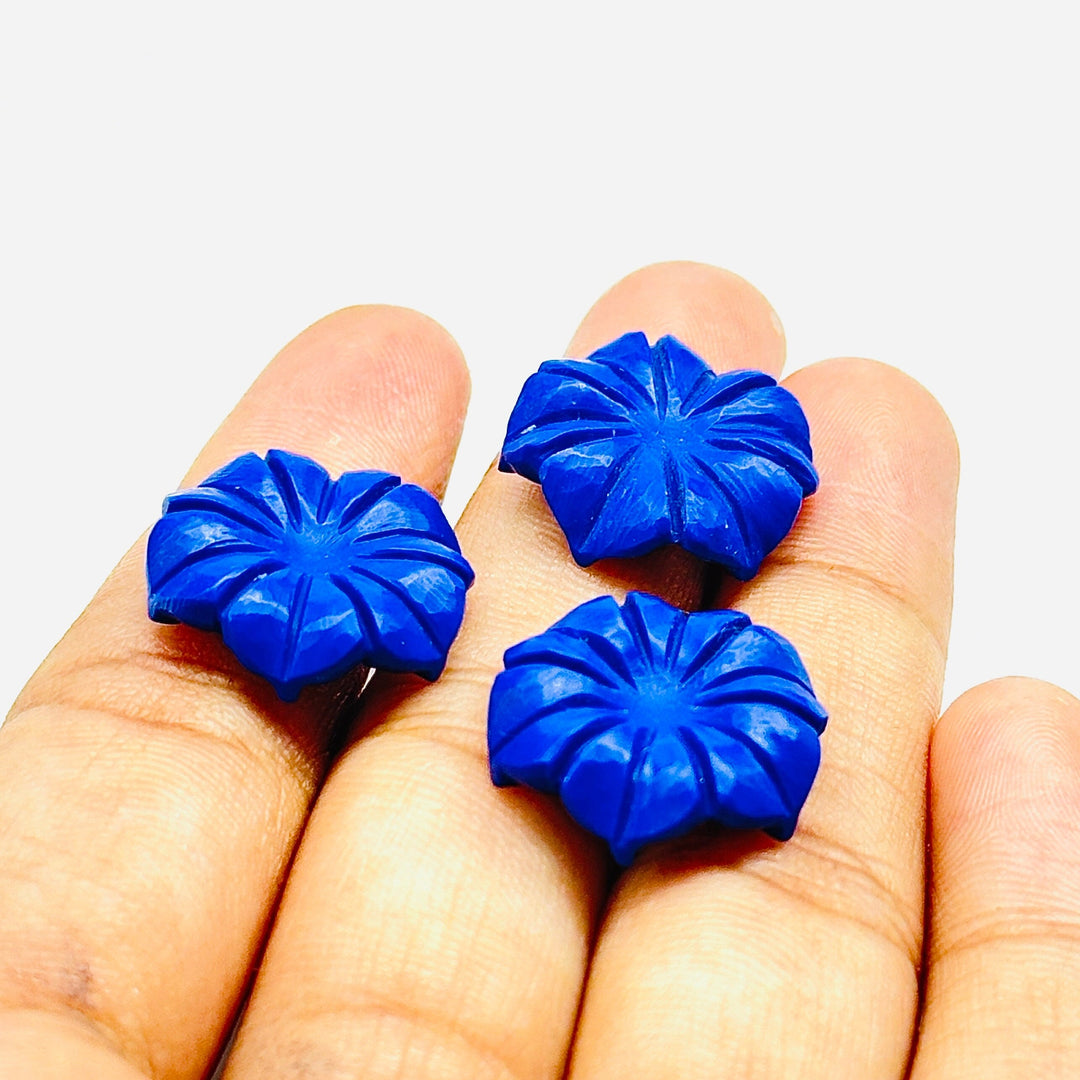 Dainty Lapis Lazuli Flower Shape Carved Gemstone, Blue Lapis Flower Shape Carving, Gemstone For Jewlery 17 mm, Craft Making Flower Charm