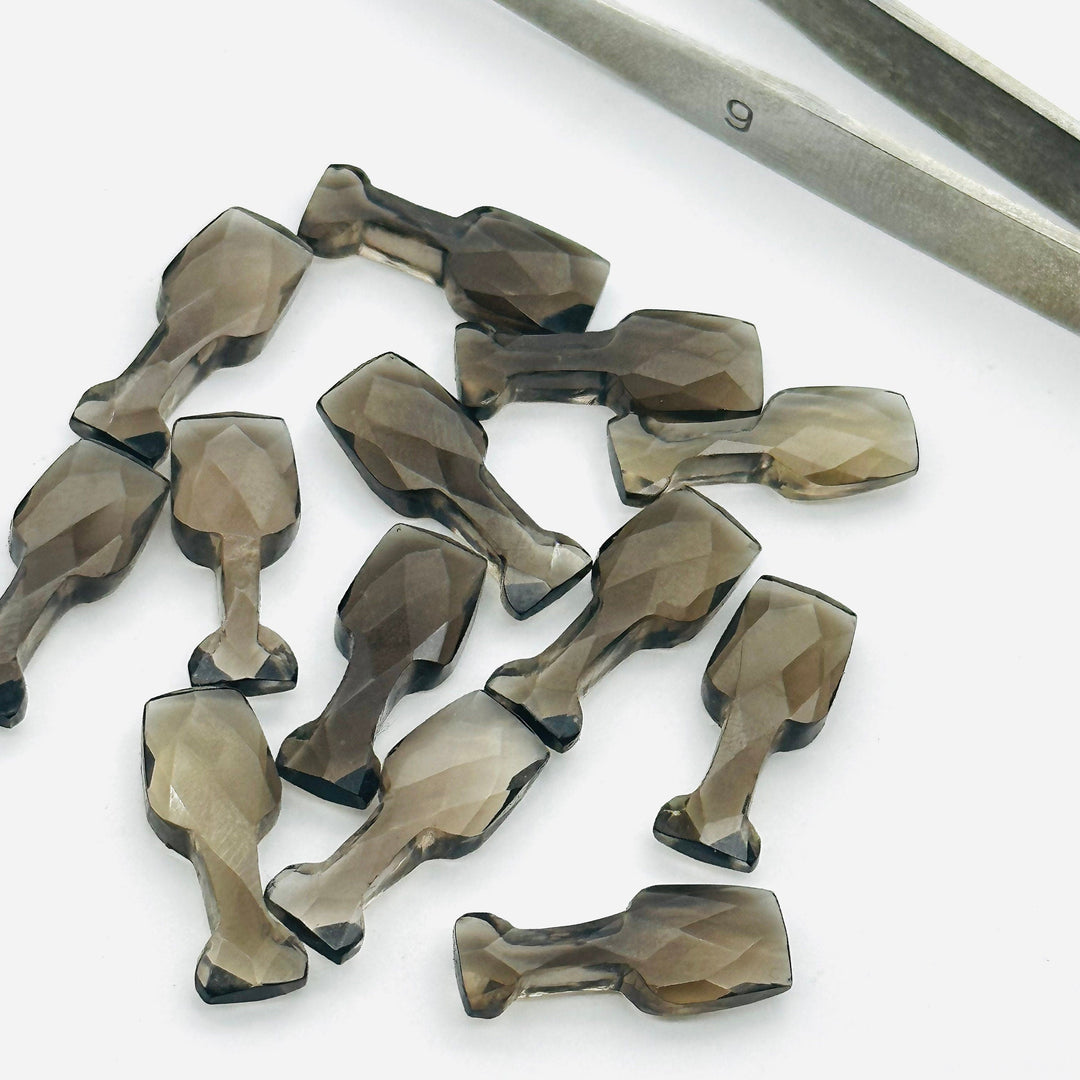 1,2,3,4,5 pcs Natural Smoky Quartz Vine Glass Shape Faceted Gemstone, New Fancy Cut Briolettes, Brown Smoky Quartz Carved Gemstone 8X20 MM