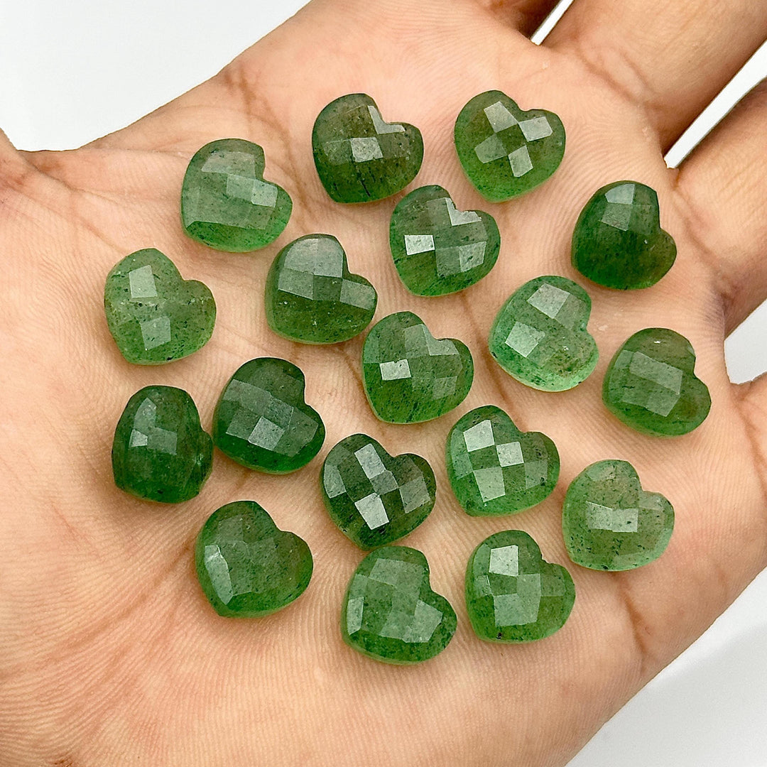 Faceted Green Strawberry Quartz Heart Briolettes: Hand Carved Gemstone Beads, 12mm