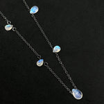 Load image into Gallery viewer, Pretty Rainbow Moonstone Pear Necklace, Blue Flashy Faceted Pear Chain Necklace, Black Rhodium Plating Necklace For Girls, Gift For Her