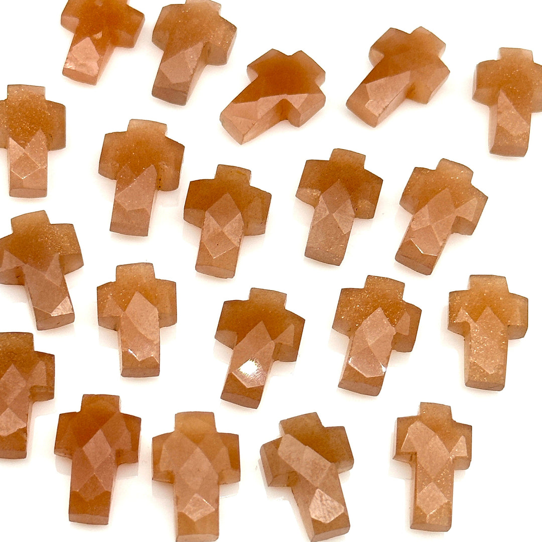 Natural Peach Moonstone Cross Shape Beads ~ Healing & Protection Gemstone Beads ~ Faceted Peach Moonstone Beads ~ 15 MM Cross Charm Beads