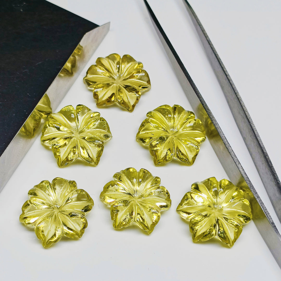AAA Lemon Quartz Flower Carving: Natural Gemstone (20 mm)