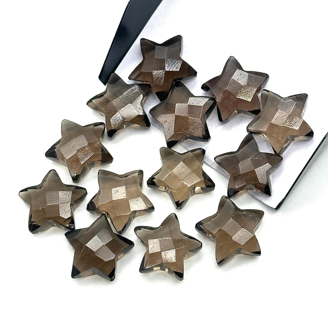 Natural Smokey Quartz Star Shape Briolettes, Smokey Quartz Faceted Star Shape Beads, Fancy Star Stones for Jewelry Making, 15 MM Brown Stars
