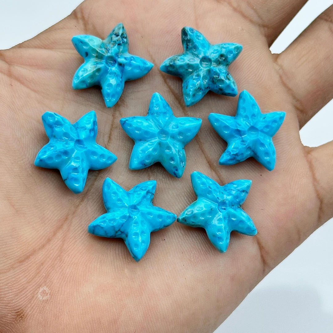 AAA Turquoise Hand Carved Star Fish Shape Beads, Blue Turquoise Star Fish Shape Gemstones, Star Fish Carvings, Rare Findings, 20 MM
