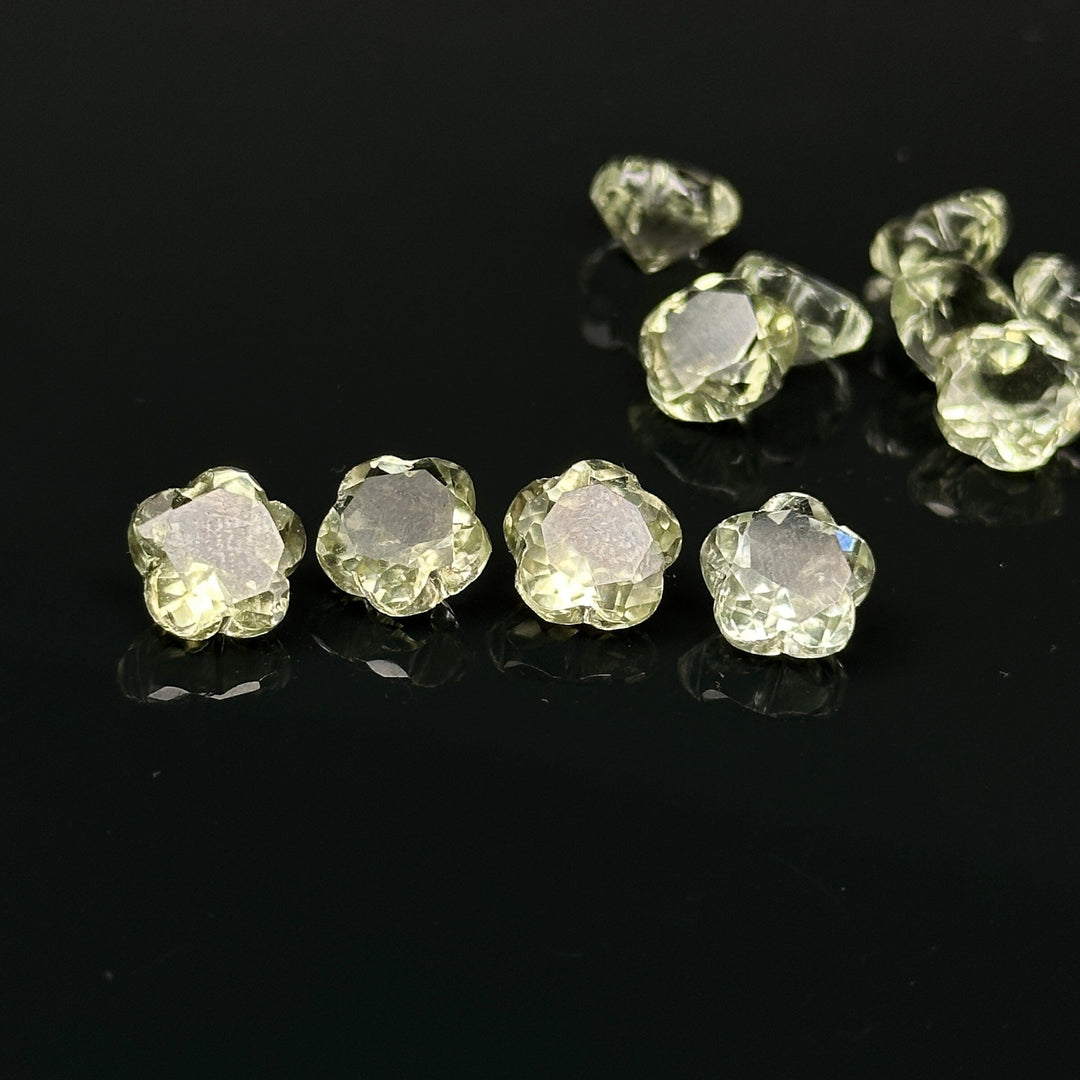 Natural Green Amethyst Flower Shape Faceted Gemstone, Flower Shape Carving Cut Stones For Jewelry Making, 10 MM Clear Visible Crystal Beads