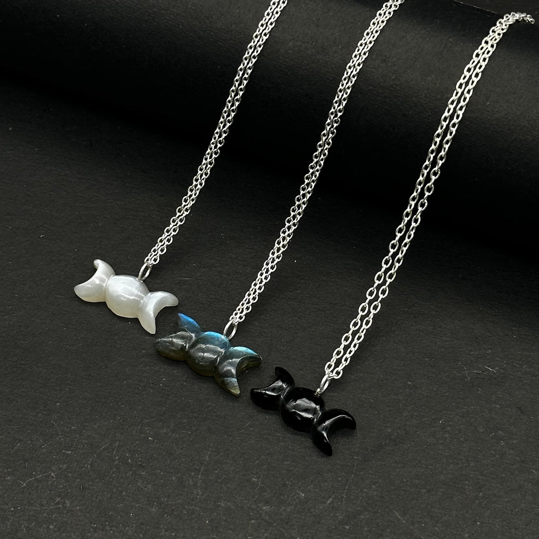 Beautiful Grey Moonstone, Labradorite & Black Onyx Gemstone Pendant, 16" Candy Shape Necklace, 925 Sterling Silver Jewelry Gift For Women's