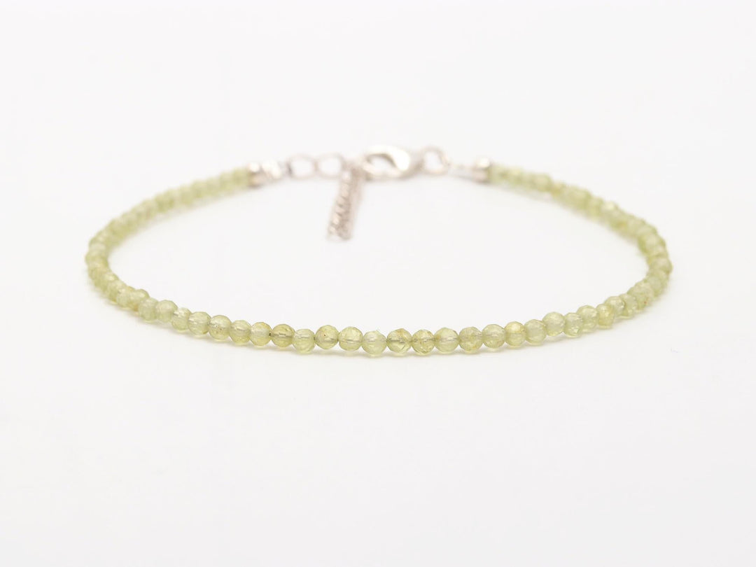 Natural Peridot Beaded Bracelet, Green Peridot Faceted Round Beads Bracelet, Gift for Her, 2 MM Beads Bracelet, 925 Silver Bracelet for Her