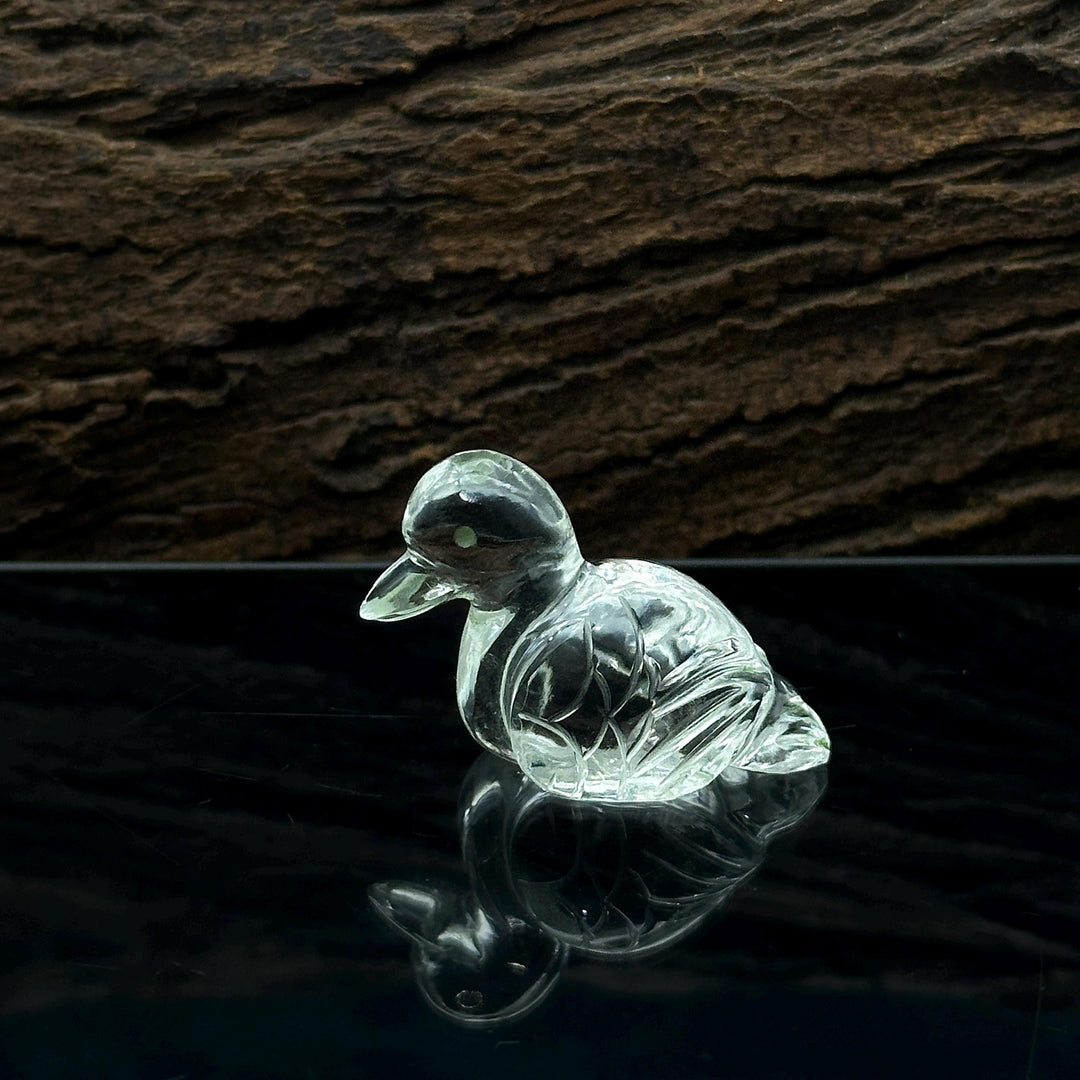 Crystal Quartz Duck Carving: Handmade Gemstone Bead (22x30mm)