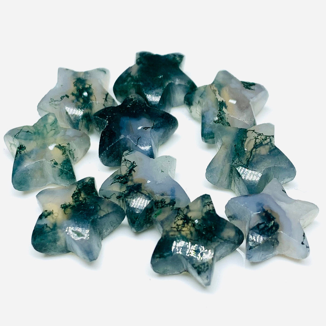 AAA Moss Agate Star Shape Briolettes, Natural Moss Agate Smooth Star Shape Beads, Green Tree Agate Star Shape Gemstone Charms, 10 MM