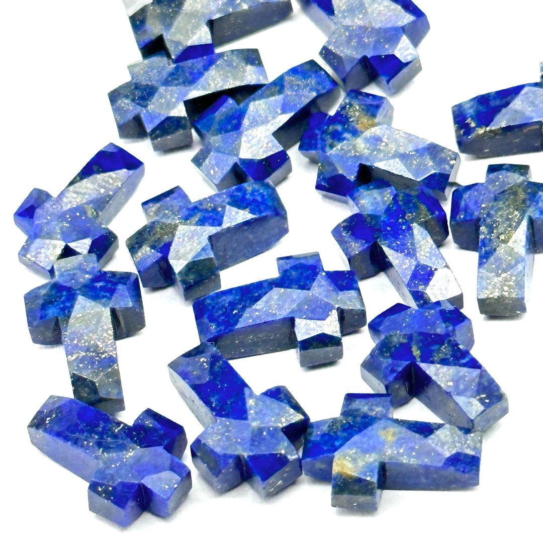 Lapis Lazuli Cross Shape Gemstone Beads, Faceted Cross Carving Beads, Healing Gemstone Beads, Holy Cross Loose Beads, Power Beads 15X10 MM