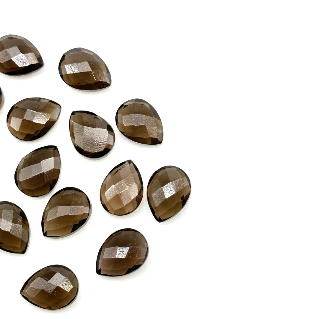 Natural Smokey Quartz Pear Shape Beads, AAA+ Quality Faceted Teardrop Bead, 9X12 MM Briolette Beads, Matched Pairs, Jewelry Making Beads