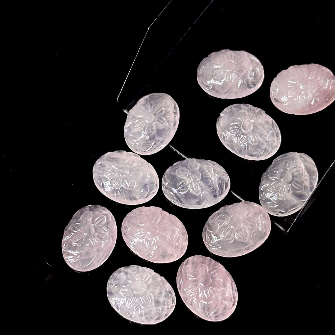 Natural Rose Quartz Carved Oval Shape Beads, Hand Carved Gemstone Beads, Loose Carving Beads 12X16 MM Rose Quartz Oval Charms