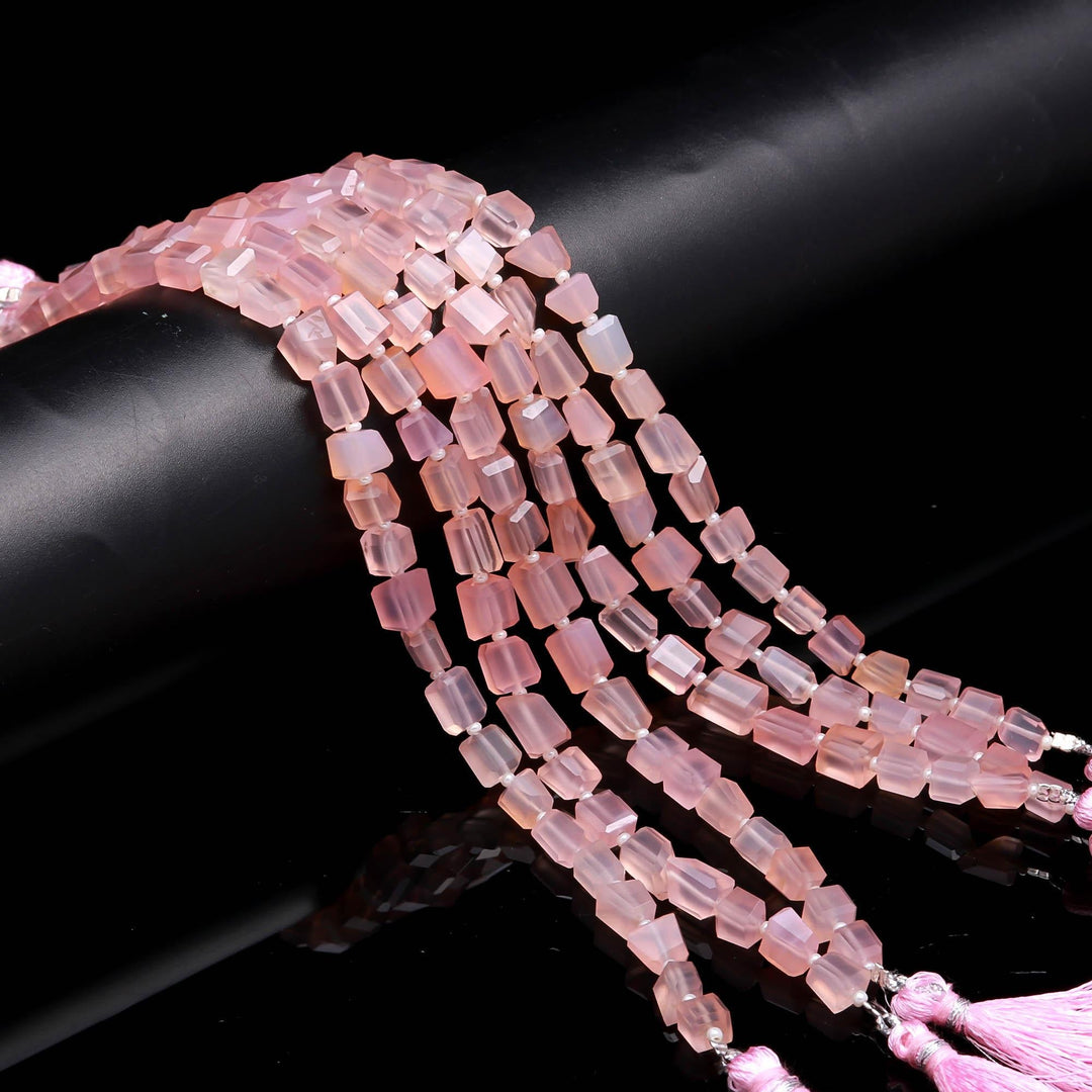 Natural Pink Chalcedony Nuggets Shape Beads, Pink Chalcedony Tumble Shape Gemstone Beads, 6X8-7-9MM, 8" Faceted Jewelry Making Loose Beads