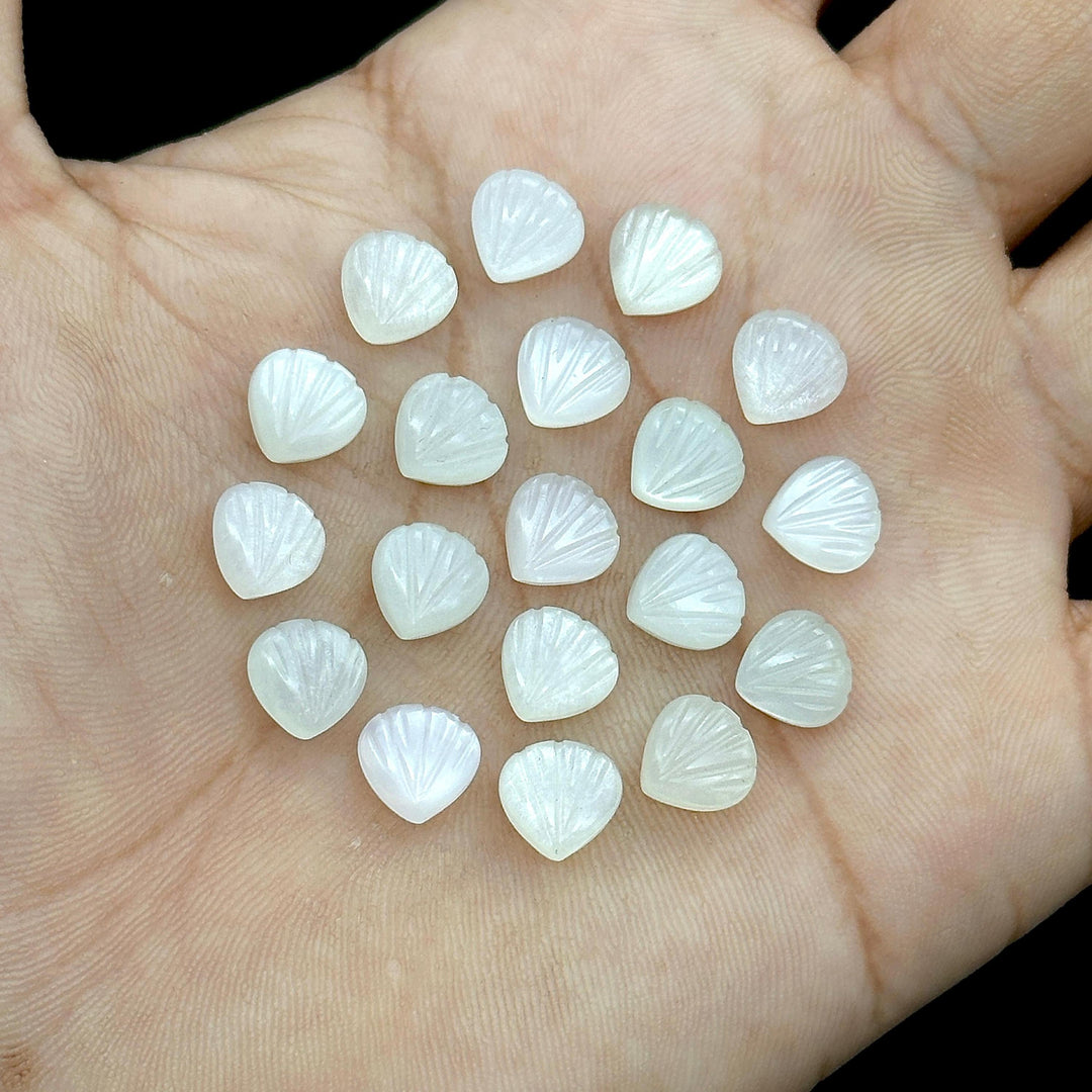 Natural White Moonstone Shell Shape Briolette's, Hand Carved Shell Beads, Fancy Shape Gemstone For Jewelry and Craft Making, 8 MM