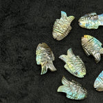 Load image into Gallery viewer, AAA+ Quality Flashy Labradorite Fish Carving Gemstone, Hand Carved Fish Shape Gemstone, 17X26 MM Fish Charm For Jewelry, Both Side Carved