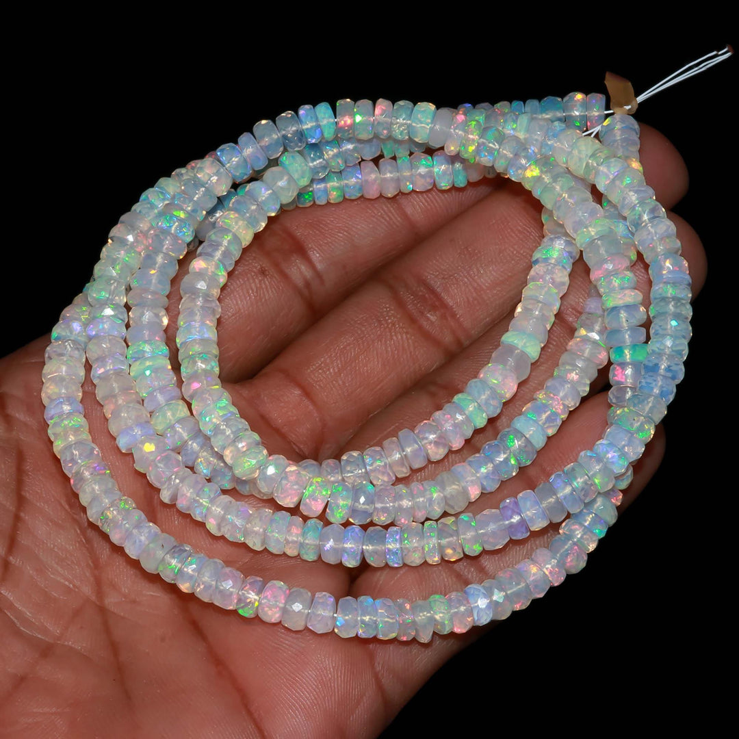 Faceted Ethiopian Opal Rondelle Beads, Natural Flashy White Opal Jewelry Beads, Multi Fire Welo Opal Beads, Wholesale Beads, 5 MM