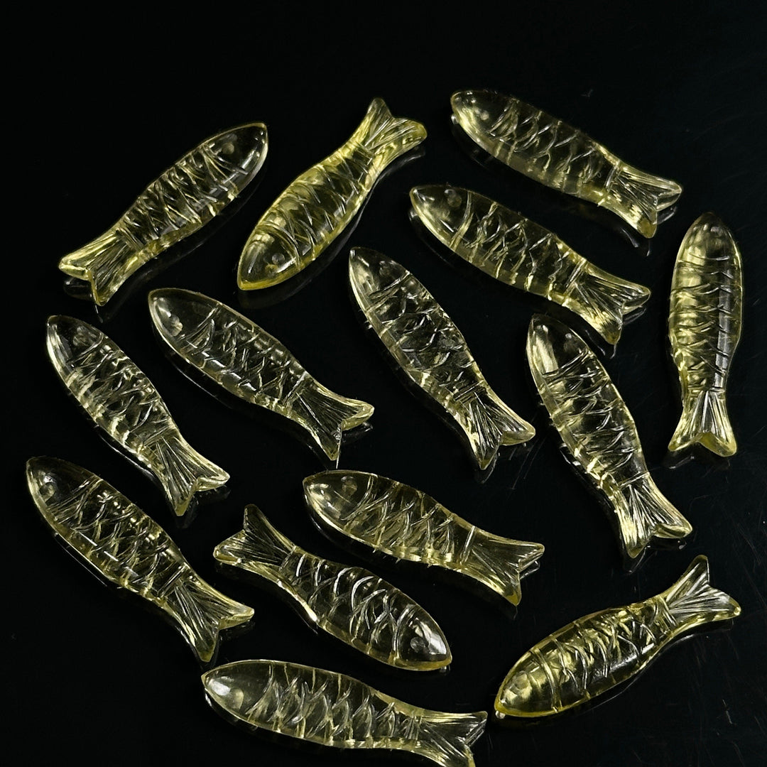 Natural Lemon Quartz Handmade Fish Carving, Fish Shape Carving Gemstone Briolette's, Jewelry Making Loose Gemstones, 30X10 MM, Crystal Fish