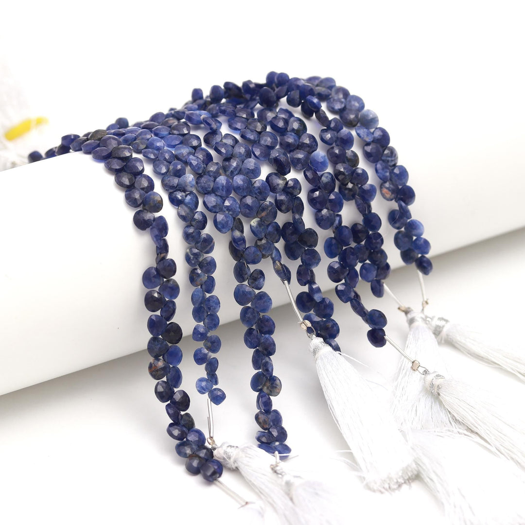 Natural Sodalite Heart Shape Briolettes, Blue Sodalite Heart Shape Beads, 6" Faceted Heart Beads, 6 MM Heart Beads, Moonstone Beads